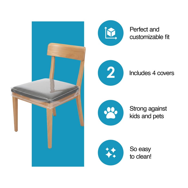 Houseables Plastic Chair Covers, Plastic Seat Covers for Dining Chairs, Seat Protectors, Vinyl, Waterproof, Clear Cushion Protector for Cats, Kids, Kitchen Room Table, Fits 16-18 Inch, 4 Pack Set - Image 4